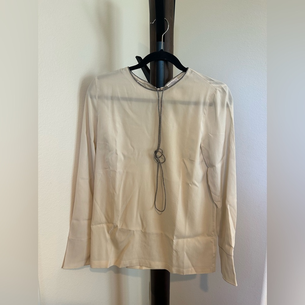 Brunello Cucinelli Silk Blouse with Monili Necklace – Size Large